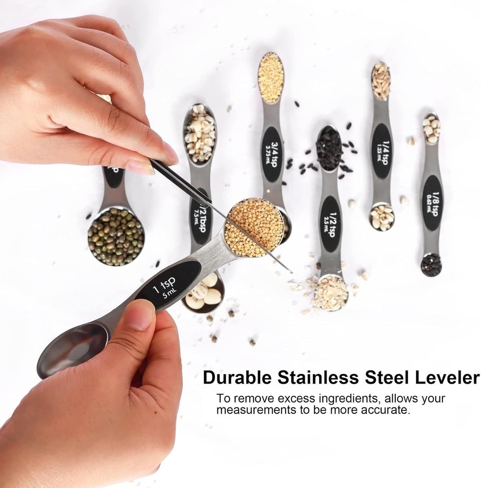Magnetic Stainless Steel Measuring Spoons Set with Leveler, Stackable