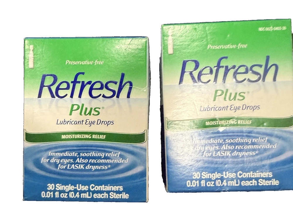 2 REFRESH Plus Lubricant Eye Drops - Moisturizing Relief- 60ct Exp-6/2026+