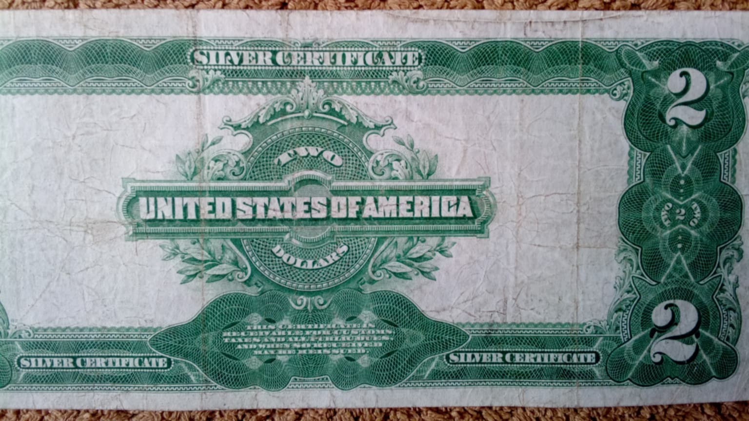 1899 $2 TWO DOLLAR SILVER CERTIFICATE BANKNOTE (NICKNAME OF MINI PORTHOLE), VF++