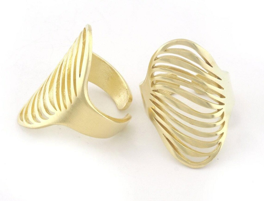 Line Wave Oval Adjustable Ring Raw Brass (7US 9US inner size) 4746