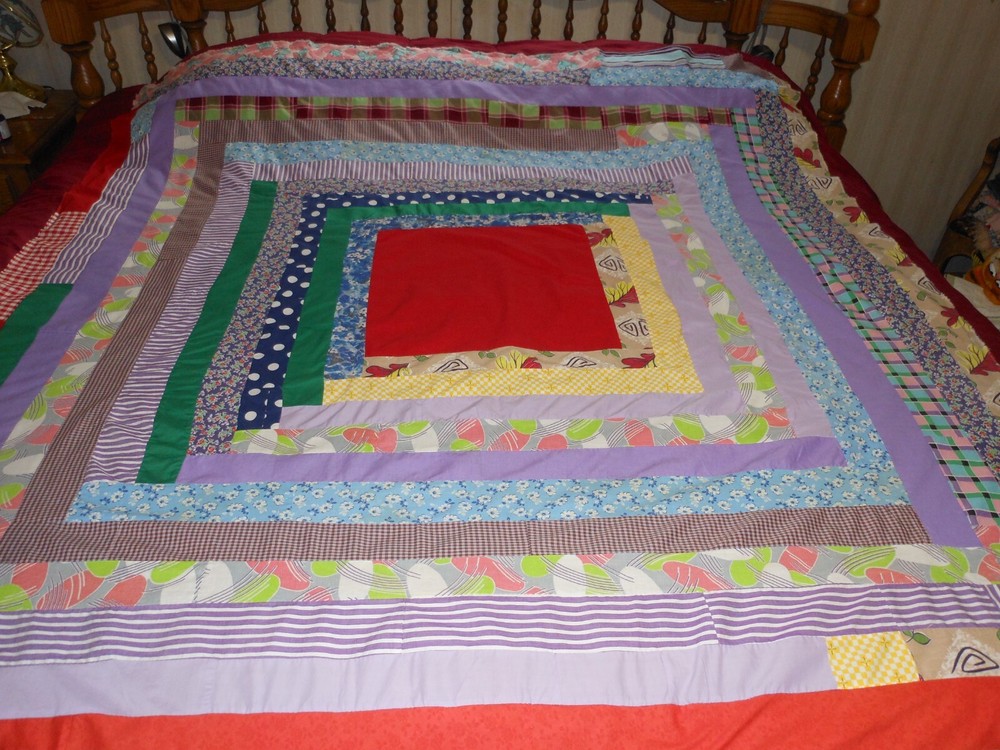 HANDMADE Assorted Patterns Shirt/Dress Scrap PATCHWORK QUILT TOP ONLY 74" x 66"