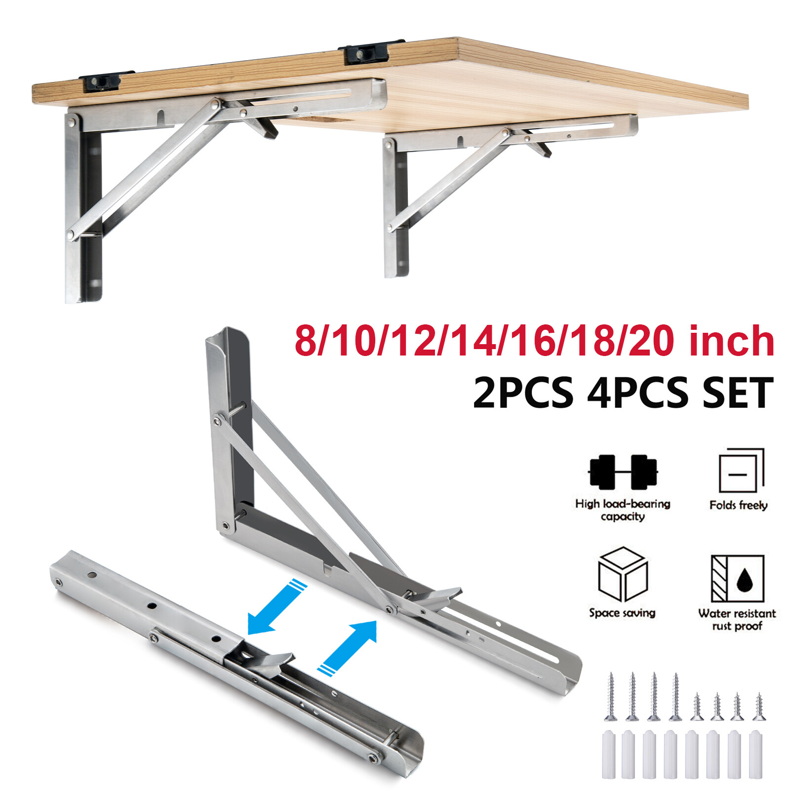 Folding Shelf Brackets Stainless Steel Fold Down Table Brackets 2-10Pcs 8-20Inch