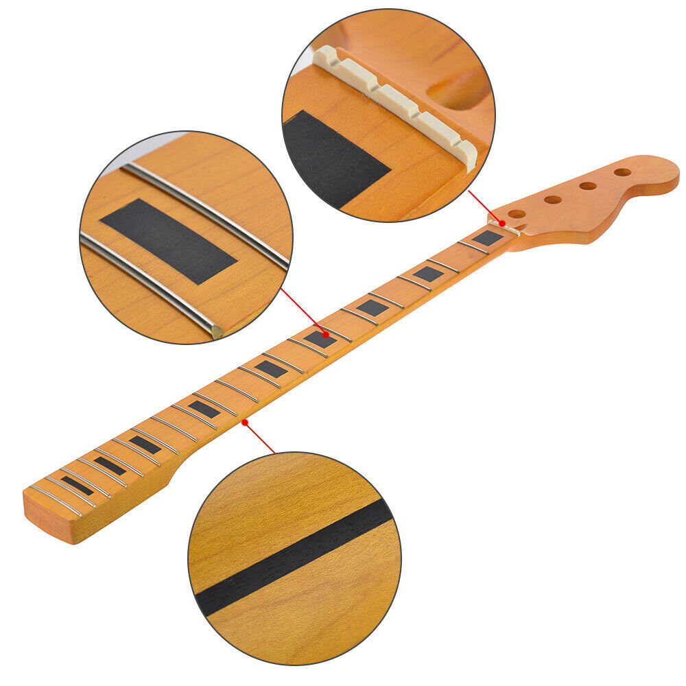 20 Frets Bass Guitar Neck for 4 String PB Bass Part Canada Maple Yellow Matte US