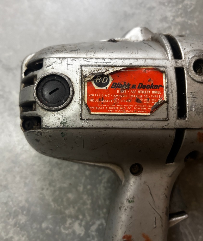 Black Decker BD Power Drill U-127 1/2" Utility Drill Corded Tested Working