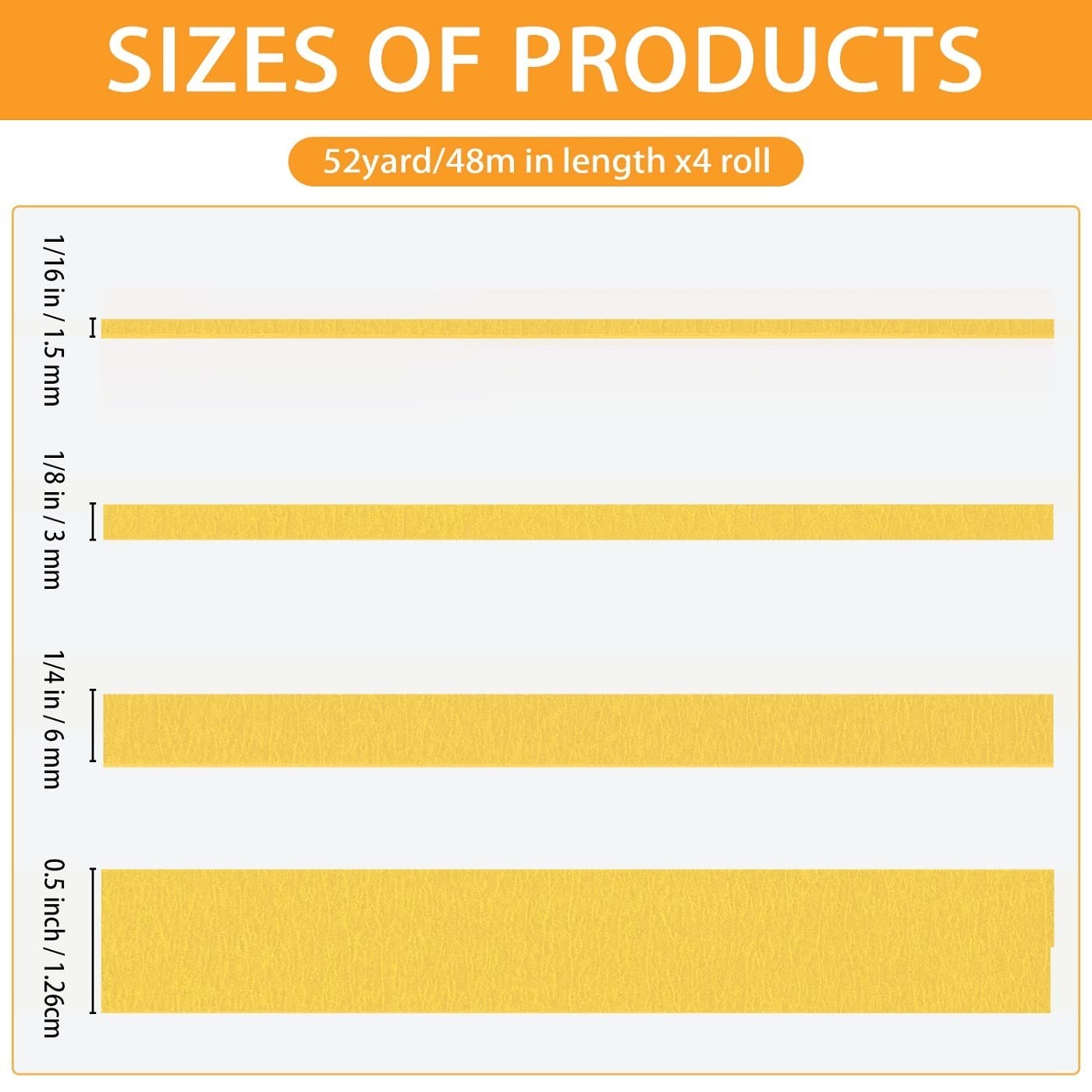4 Rolls Automotive Fine Line Tape – 1/16, 1/8, 1/4, 1/2 Inch Paint Masking Tape.