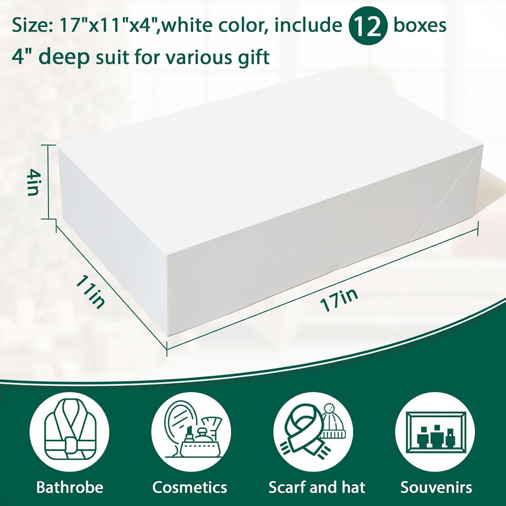 12 Premium Gift Boxes with Lids for Presents Extra Large White Boxes for Wra...