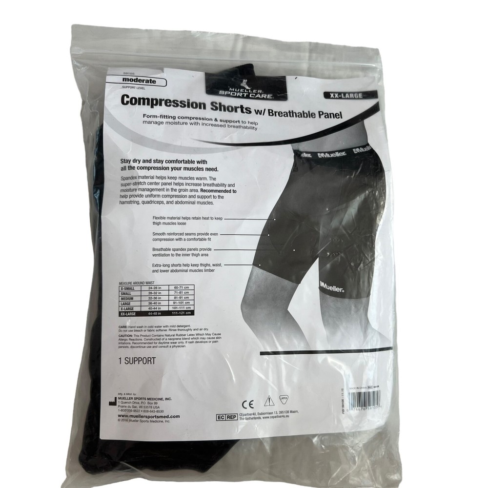 Mueller compression shorts Mens XXL athletic solid black drawstring waist