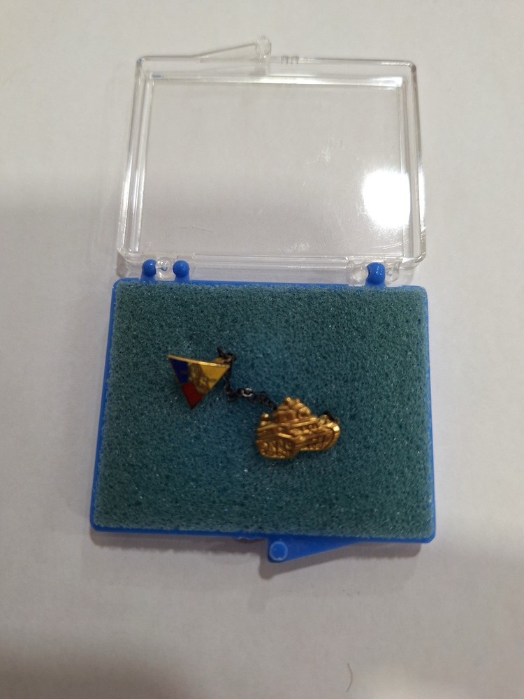 Vintage Masonic Dangle Pin with Chain – Enamel Triangle Design