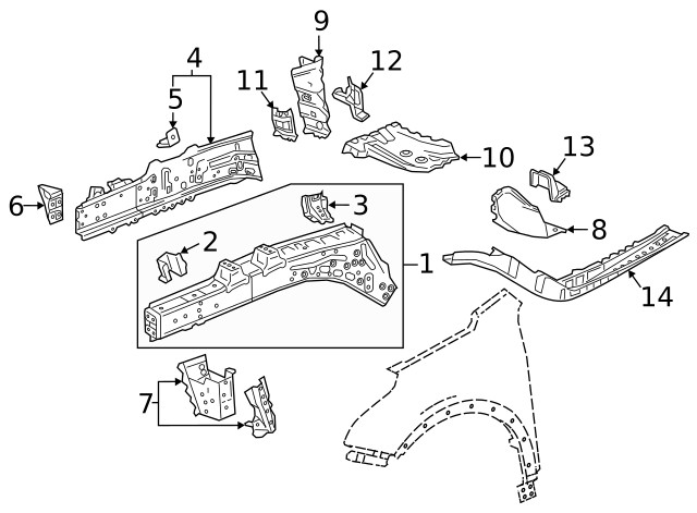Genuine GM Driver Side Front Compartment Front Side Rail Reinforcement 84324714
