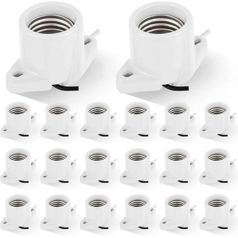 20 Pack Keyless Porcelain Light Socket E26 Replacement Garage Closet Use