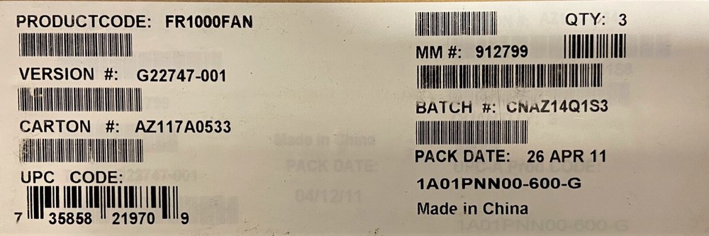 Intel FR1000FAN System Fan Kit NEW BULK PACKAGING