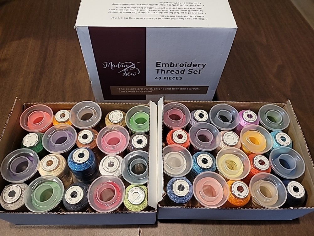 Madam Sew 40 Colors Embroidery Machine Thread Kit 500 Yd Polyester Spools Set