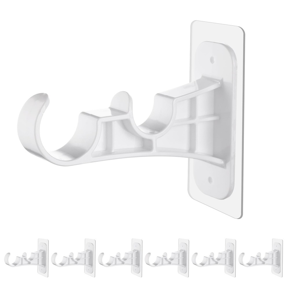 6-Pack Double Curtain Rod Bracket, Adhesive No Drill White