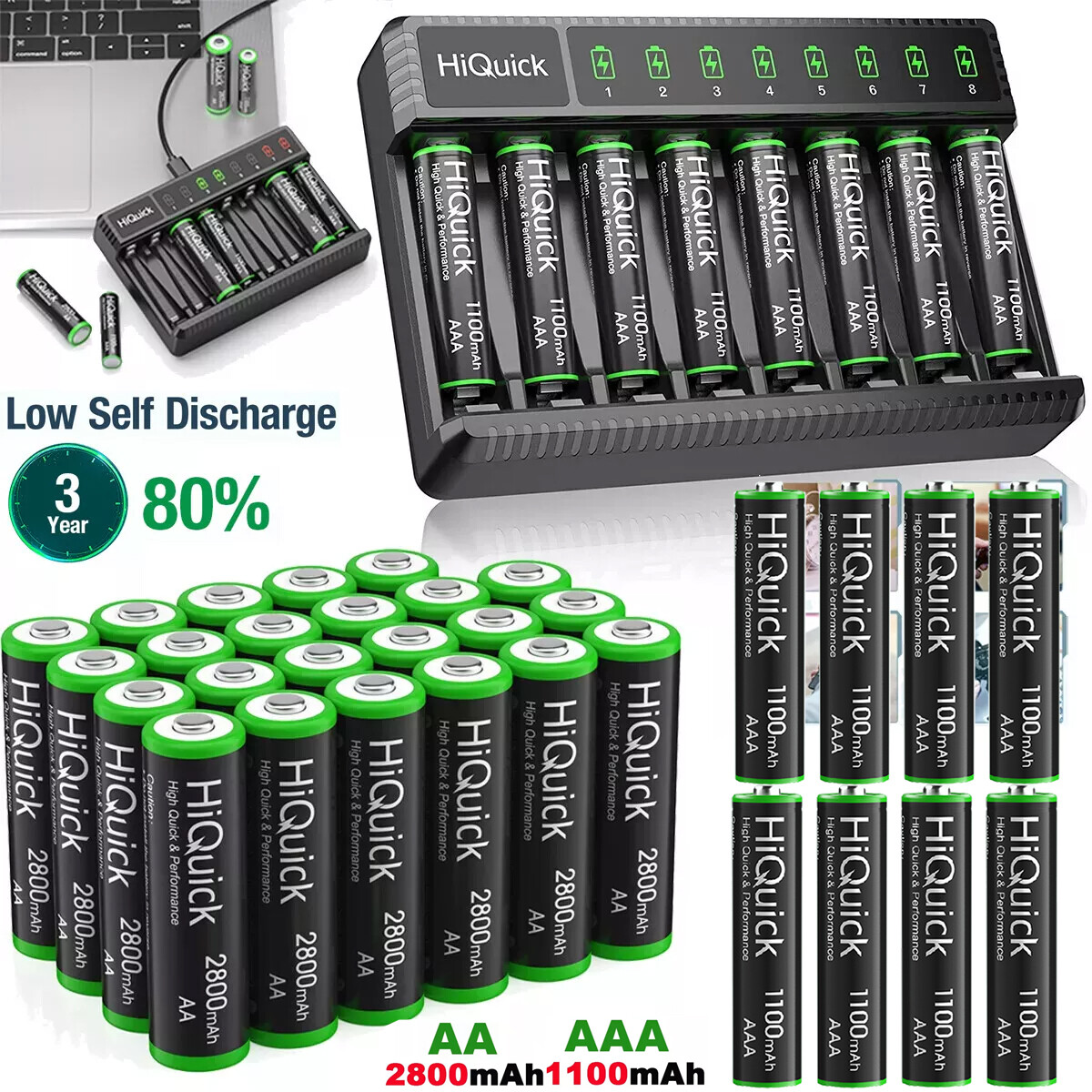 AAA AA Rechargeable Batteries 1100 2800mAh 1.2V Ni-MH /  optional Charger Lot