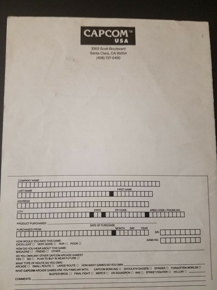 Original VINTAGE Captain Commando Capcom Arcade Operations Manual COMPLETE