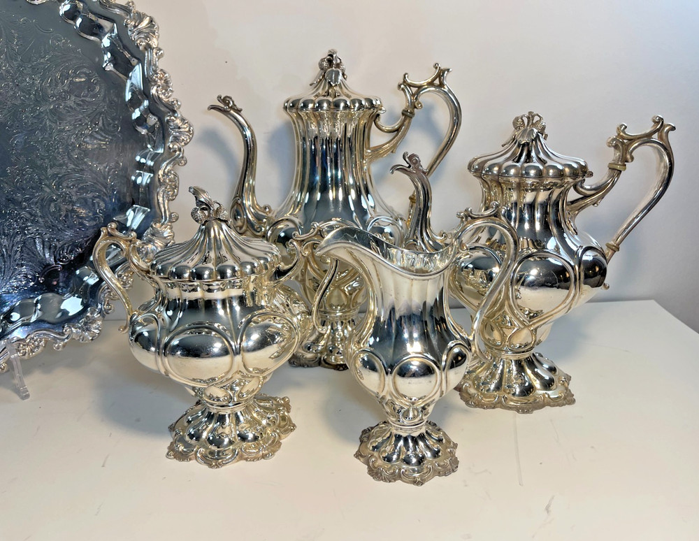 Antique Reed & Barton Silverplate 4-Piece Tea Service Hollowware 1919 & Tray Set