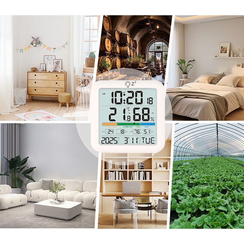 Indoor Thermometer Backlit Display Home Decor Alarm Function Battery Powered
