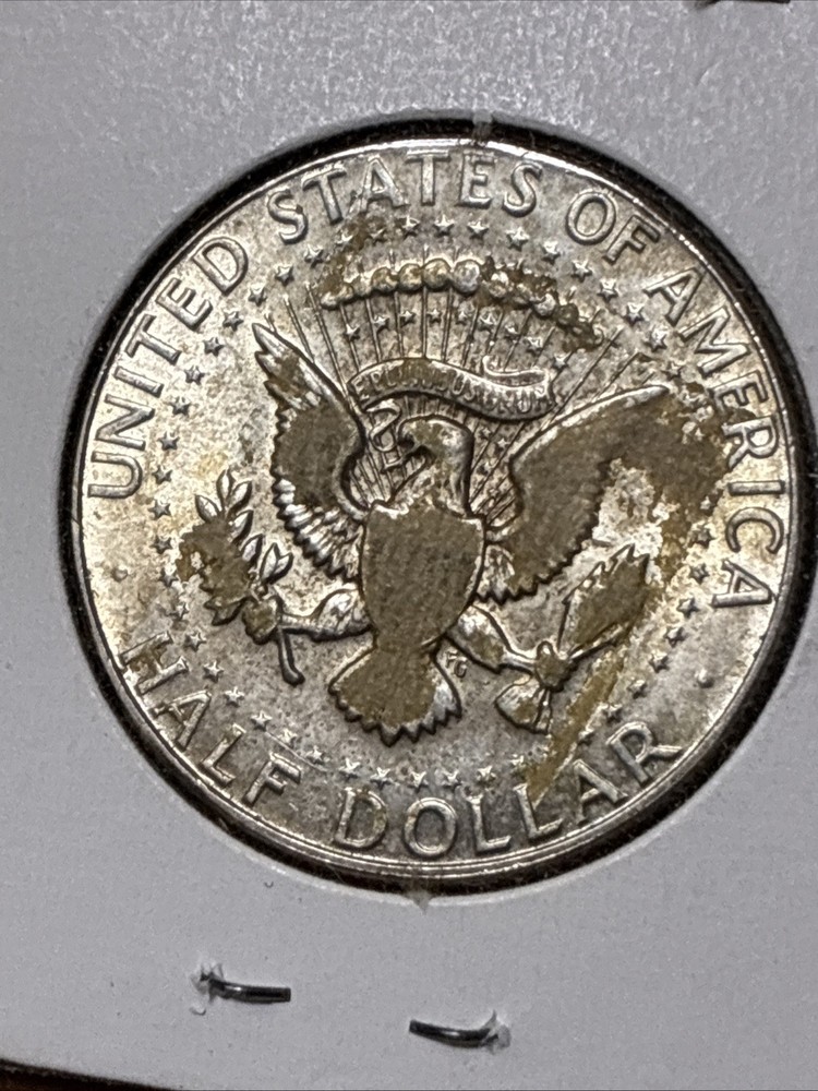 1969-D Kennedy Half Dollar 50c RARE Double Die Reverse Struck Through Error