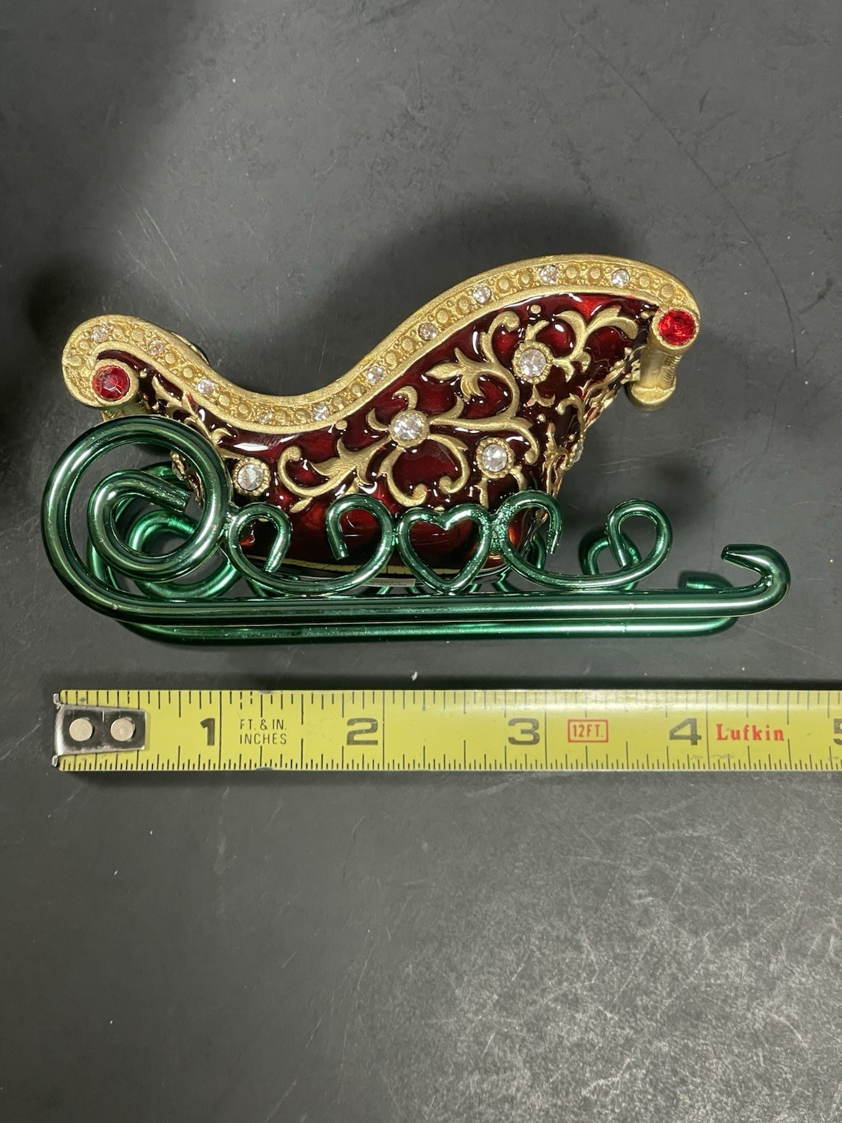 Bejeweled Bombay Christmas Sleigh w Cocktail Picks Forks Enameled In Box