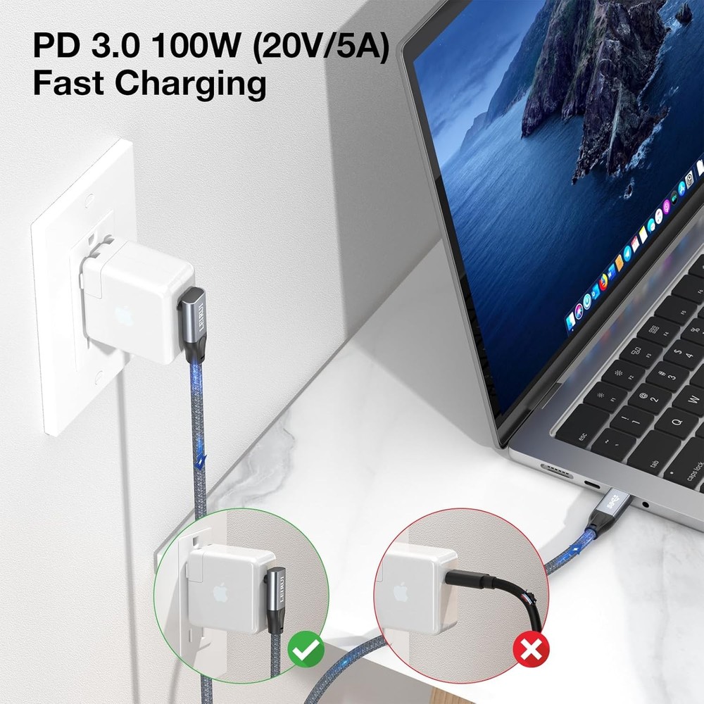USB C to C Cable Right Angle 20Gbps Data Transfer 1.64 FT/Nylon Braided