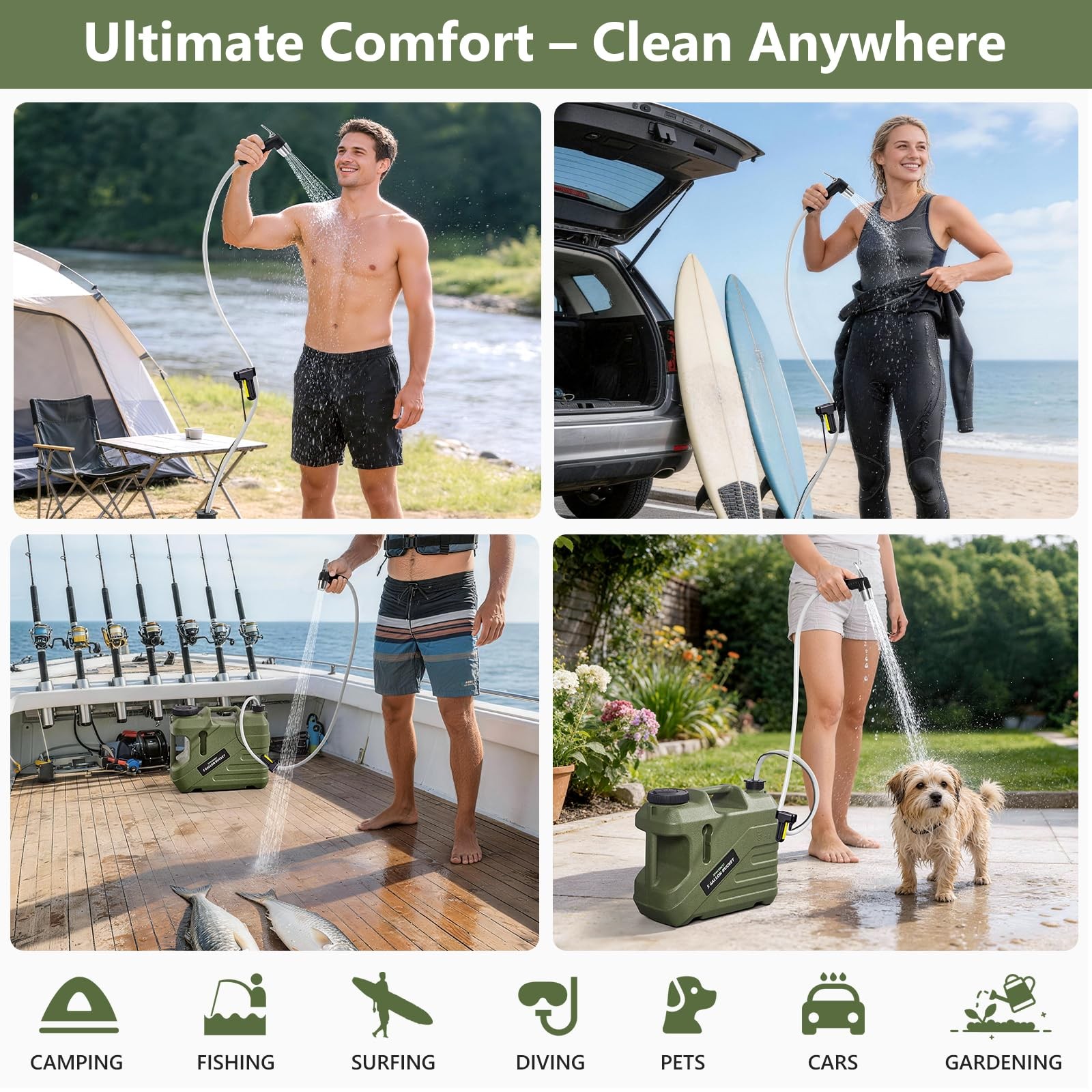 Portable Shower for Camping with Integrated Design – Spill-Resistant, Electri...