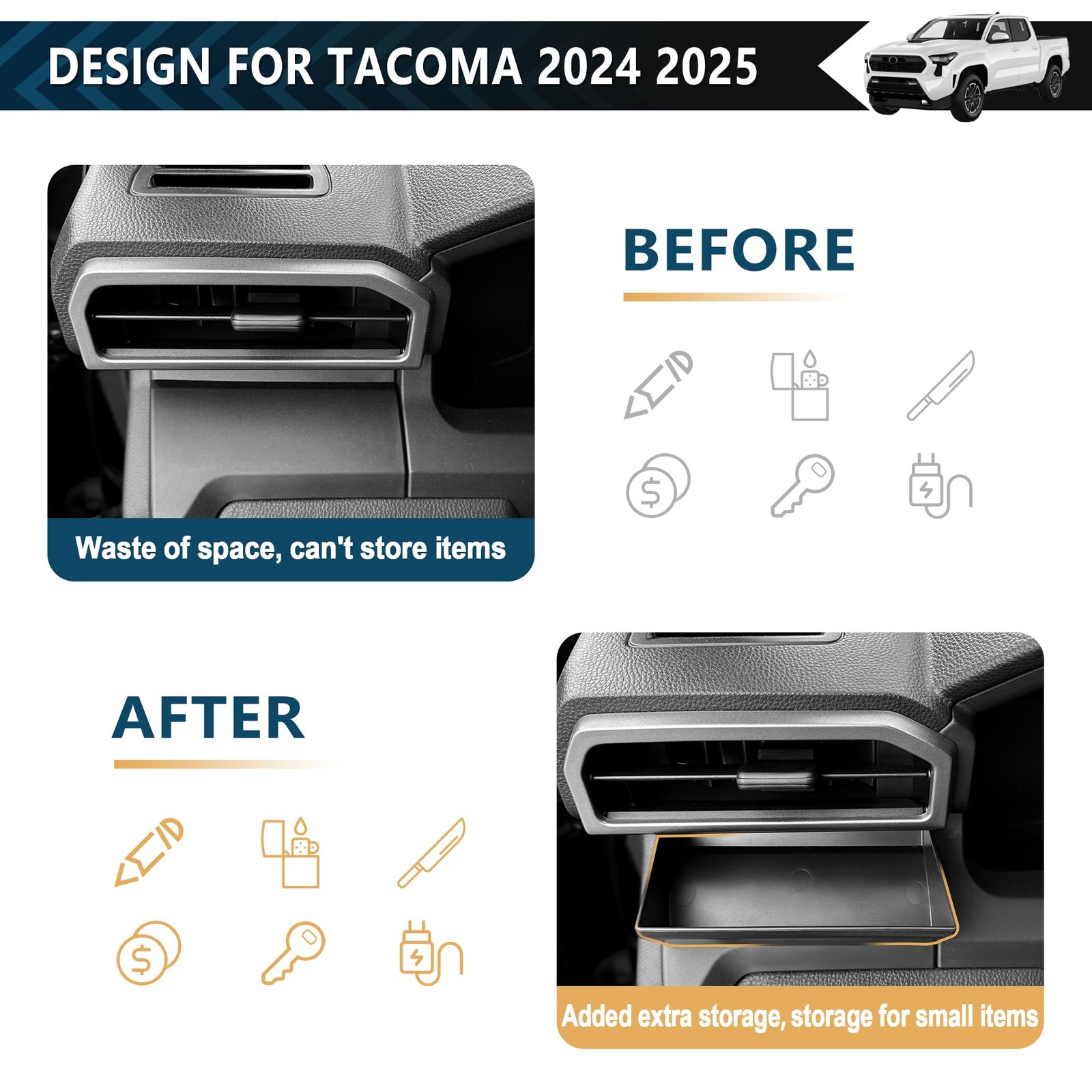 Air Vent Storage Box for Toyota Tacoma 2024 2025 2026 Accessories,Air Vent Tray