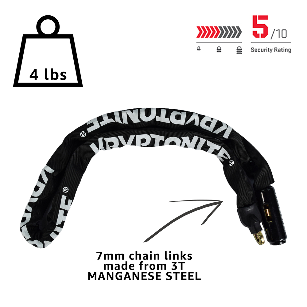 Kryptonite Keeper Integrated Chain Lock 47"'120cm x7mm flexible Compact Security