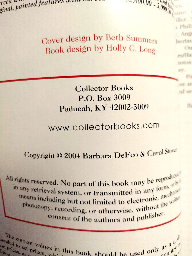 Doll Values Reference Book Antique to Modern Defeo / Stover Eighth Edition 2004