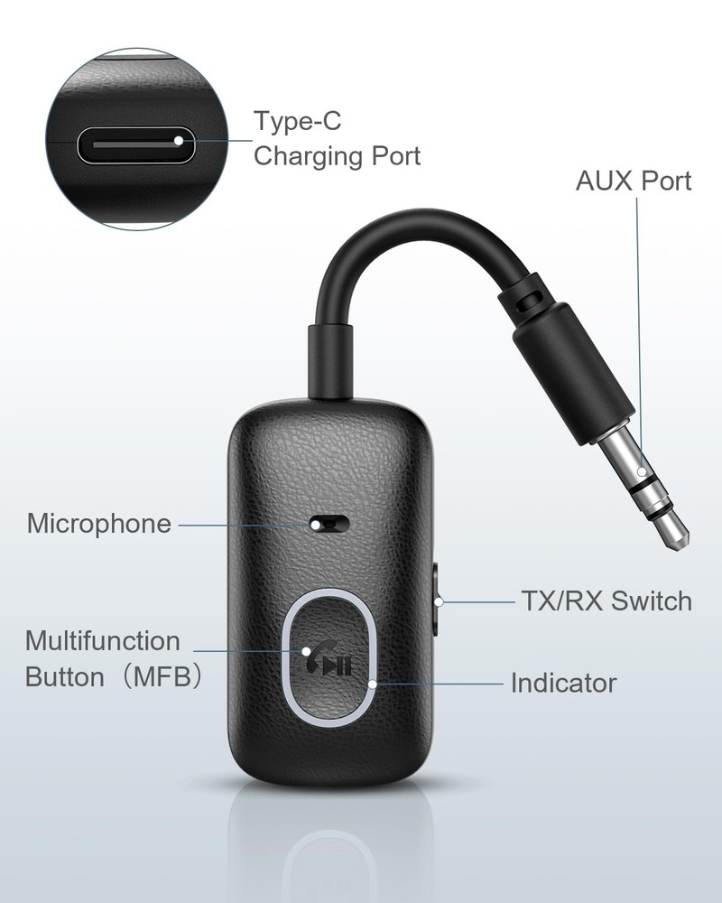 Upgraded Aux Bluetooth Adapter for Car, 2 in 1 Bluetooth 5.4 Transmitter Rece...