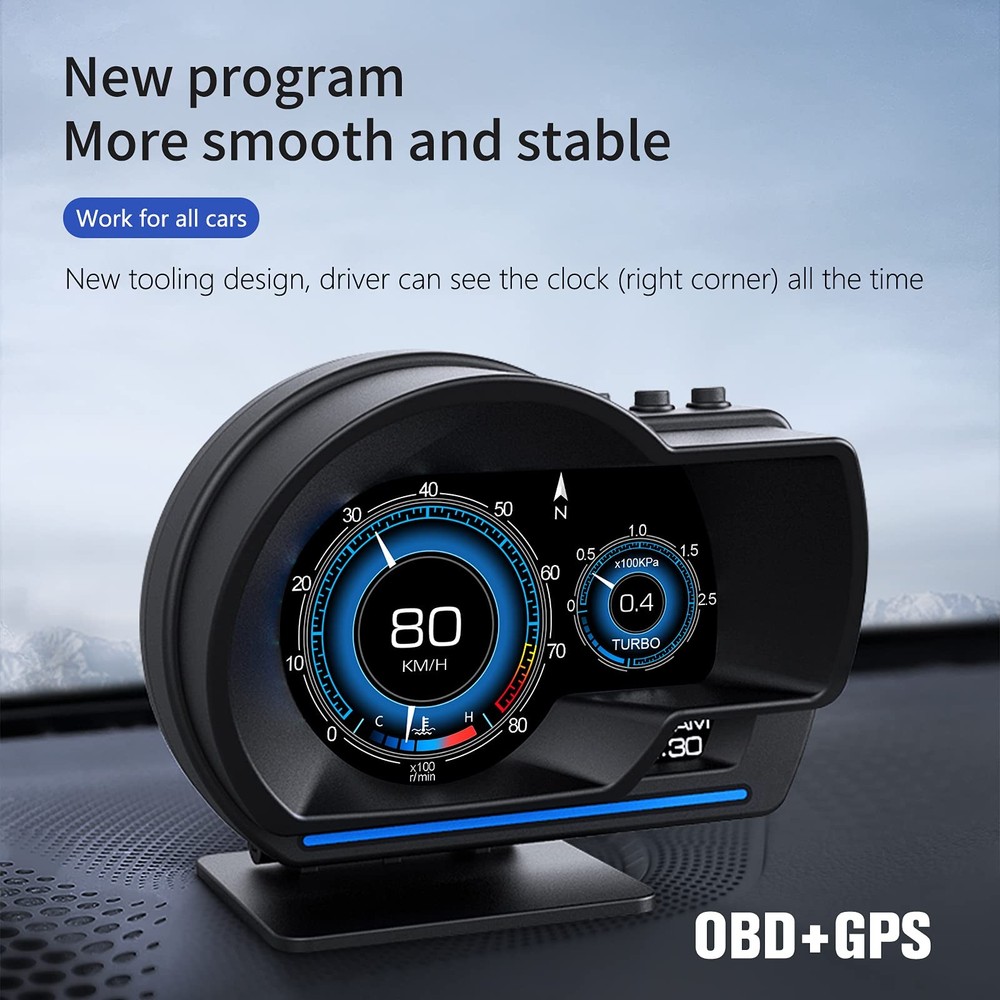 OBD2 Speedometer for Car with GPS Dual System, Water TEM, Volt,...