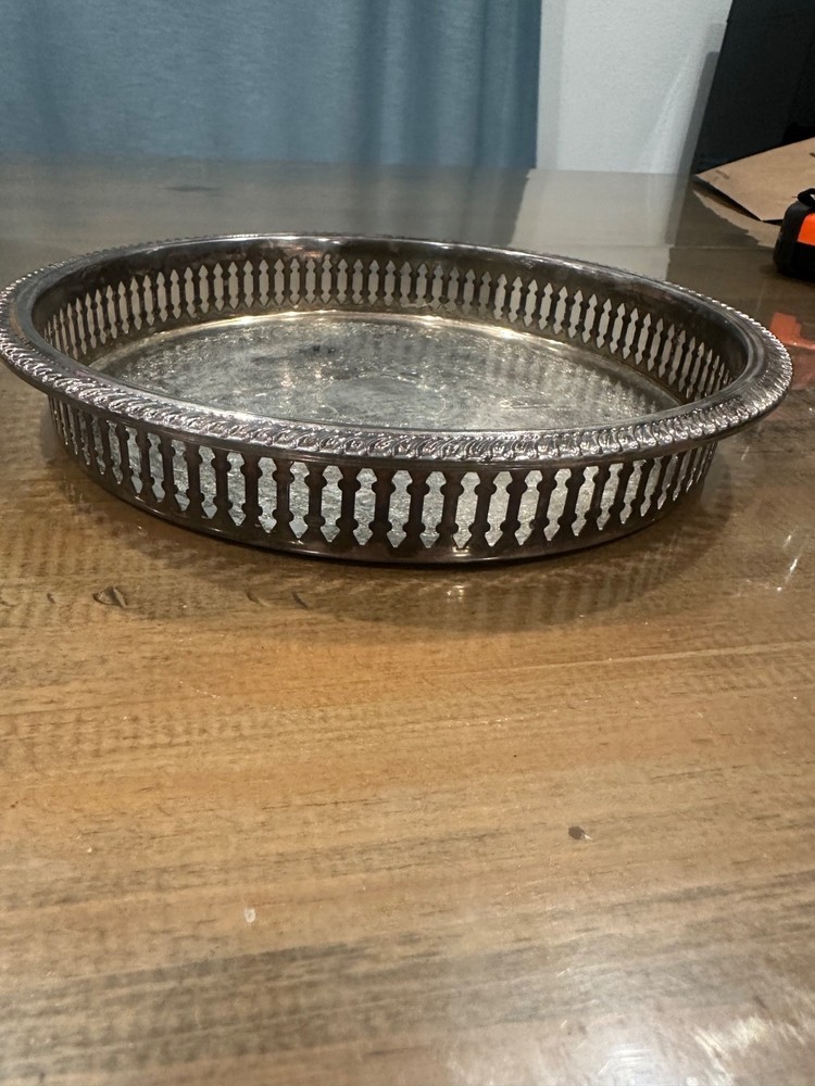 vintage silver-plated round gallery tray