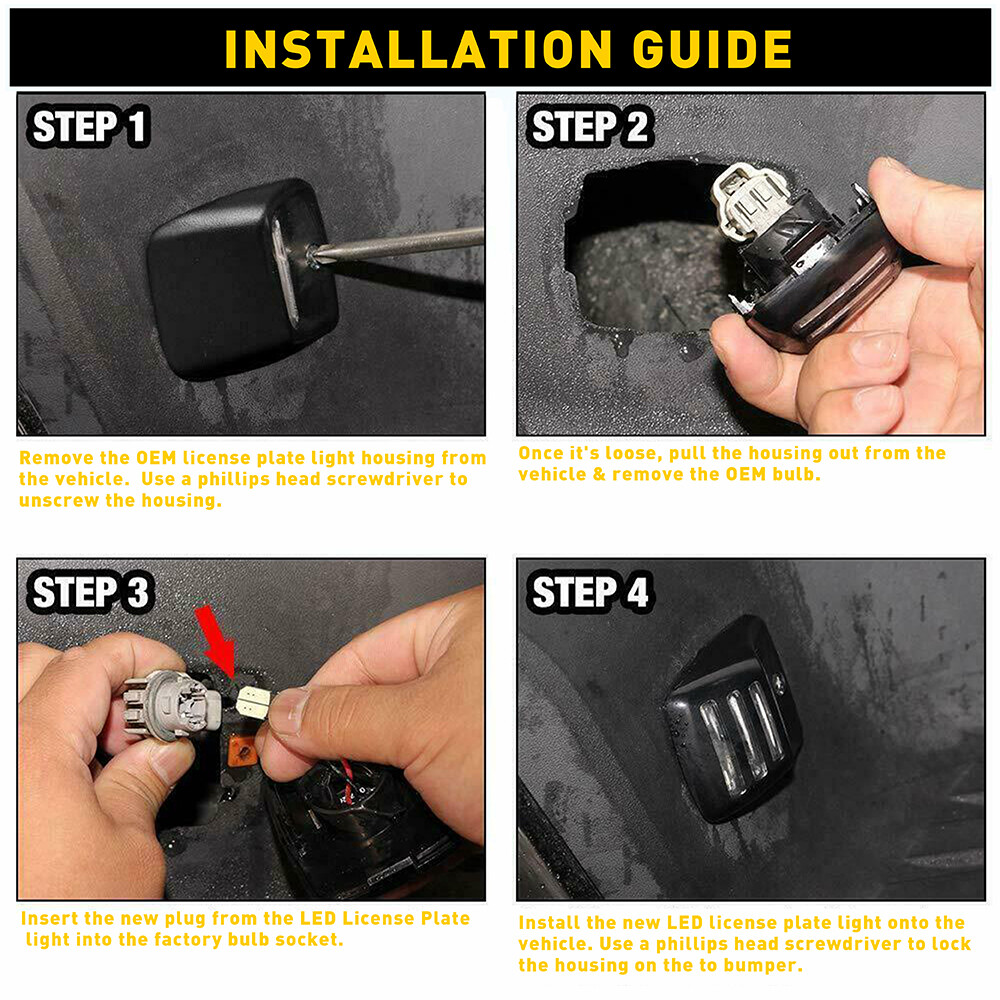 Pair LED White License Plate Number Lights For 2005-2015 Toyota Tacoma, Tundra