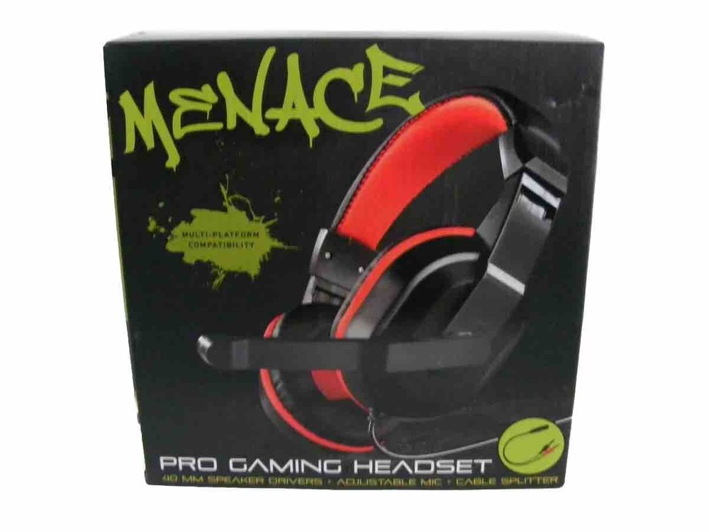 Menace Pro Gaming Headset 40MM Speaker Drivers Adjustable Mic Cable Splitter New