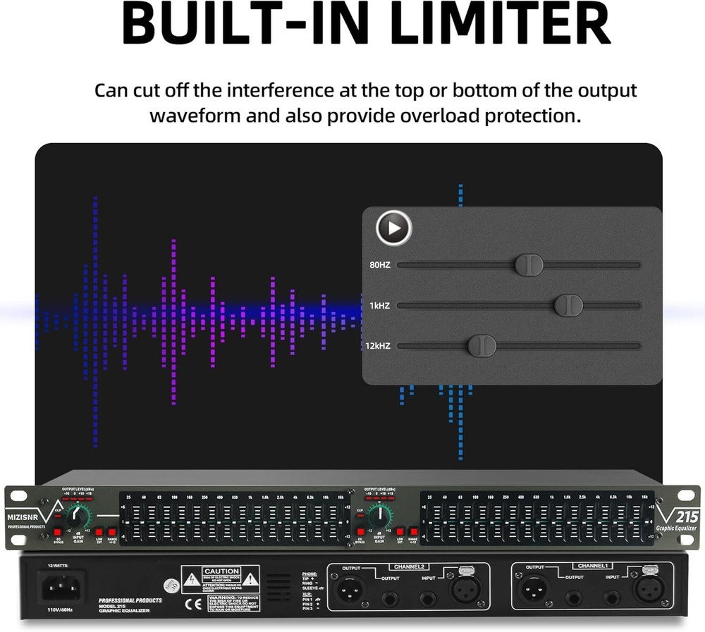 Professional DJ Stereo Graphic Equalizer, 15-Band EQ