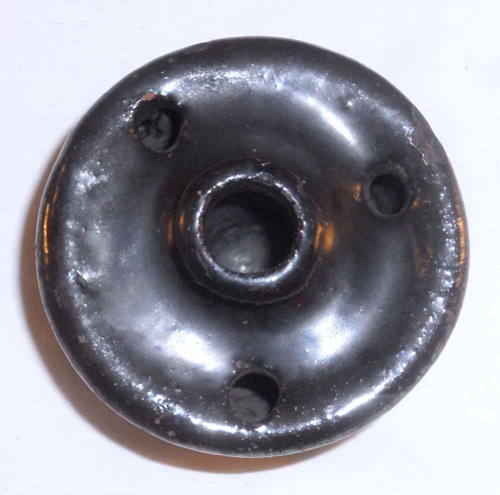 Antique Dark Brown Manganese Glazed Redware Inkwell with 3 Quill Storing Holes