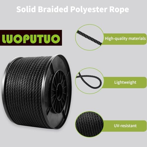 5/16 Inch × 250 FT Black Polyester Solid Braid Rope – UV & 5/16 In×250 FT