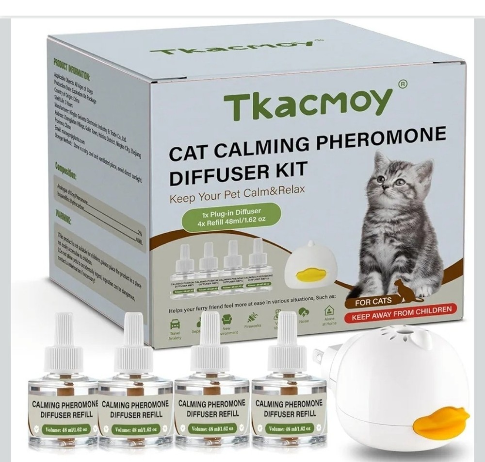 TkacmoyCat Calming Diffuser, 4-in-1 Pheromone Refills for Anxious Cats,...