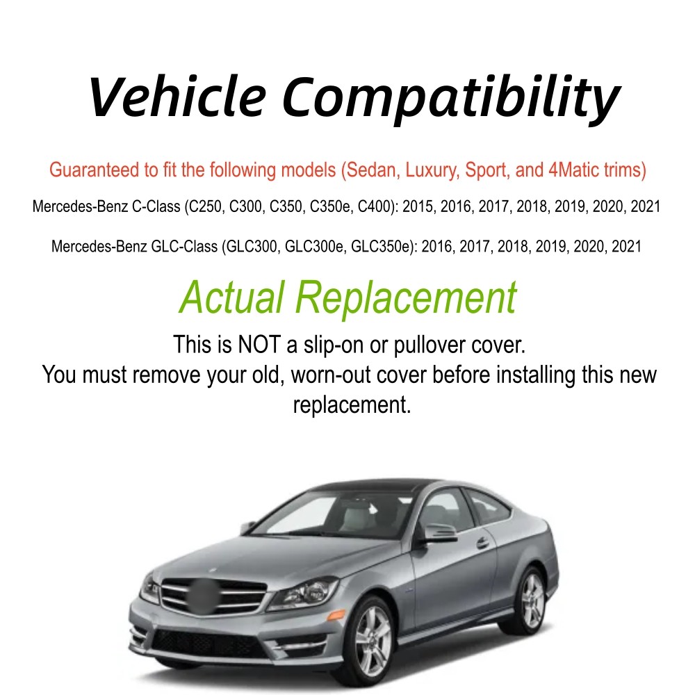 Replacement Driver Bottom & Top Seat Cover Fits 15-21 Mercedes C300 GLC300 Black