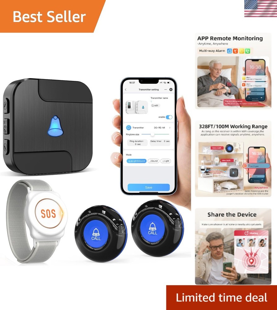 Wireless Emergency Call Button for Elderly - App-Enabled Alert System at Home