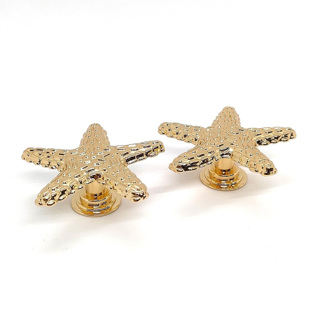 Starfish Handles Right Angle Kitchen Cabinet Drawer Knobs Gold 4 PCS