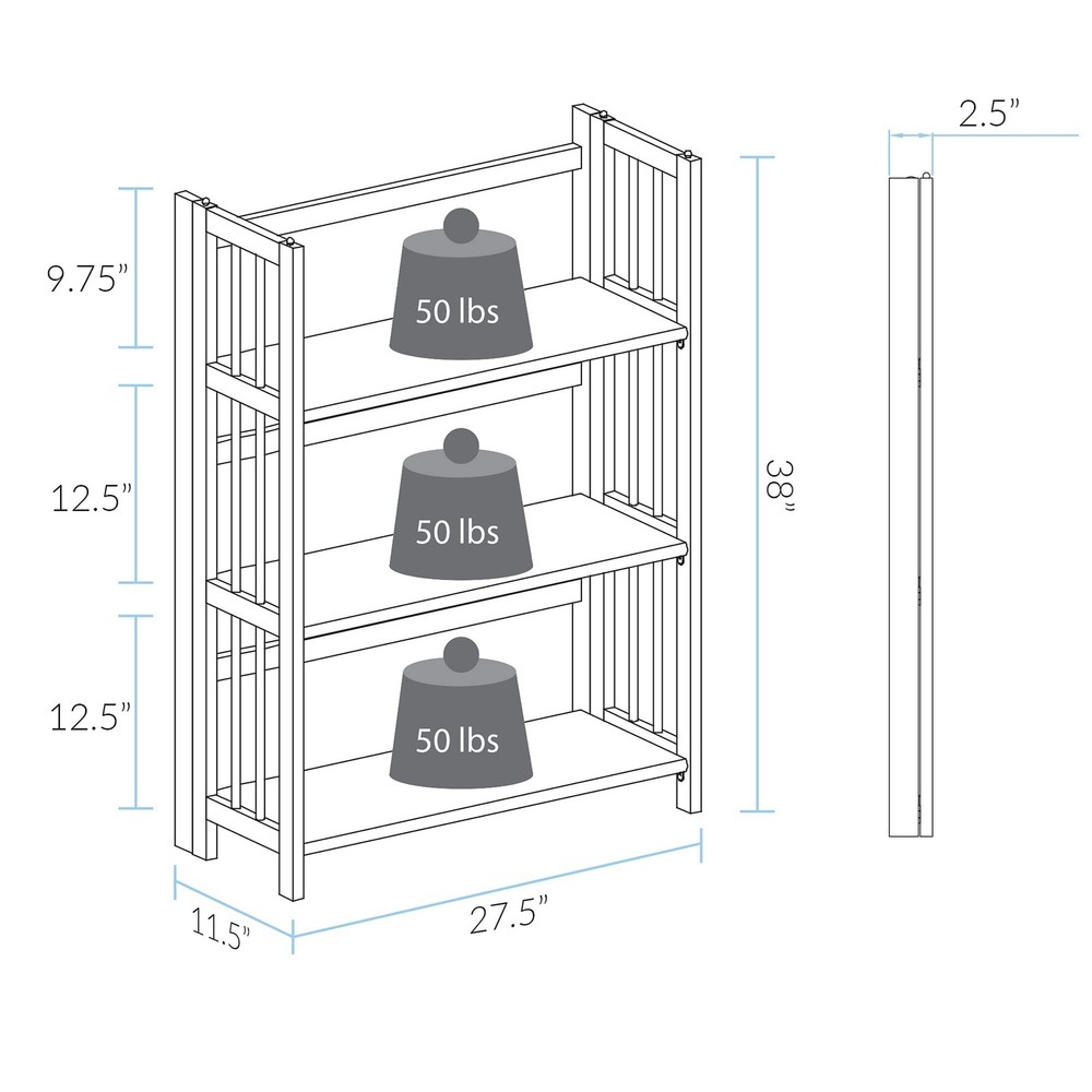 Casual Home 3-Shelf 27.5" Wide Folding Stackable Bookcase, White