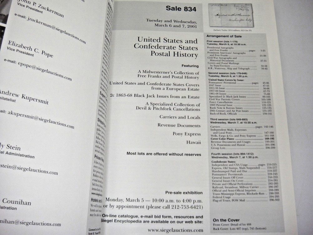 Siegel Stamp Auction Catalog Prices Realized Confederate States Black Jack 2001