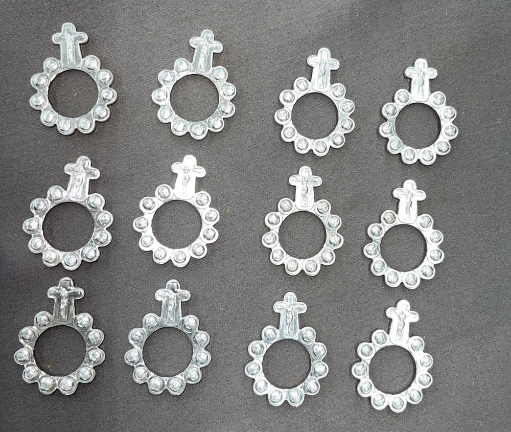 Vintage Bulk Religious Silver Tone Rosary Ring Pack of 12 silver