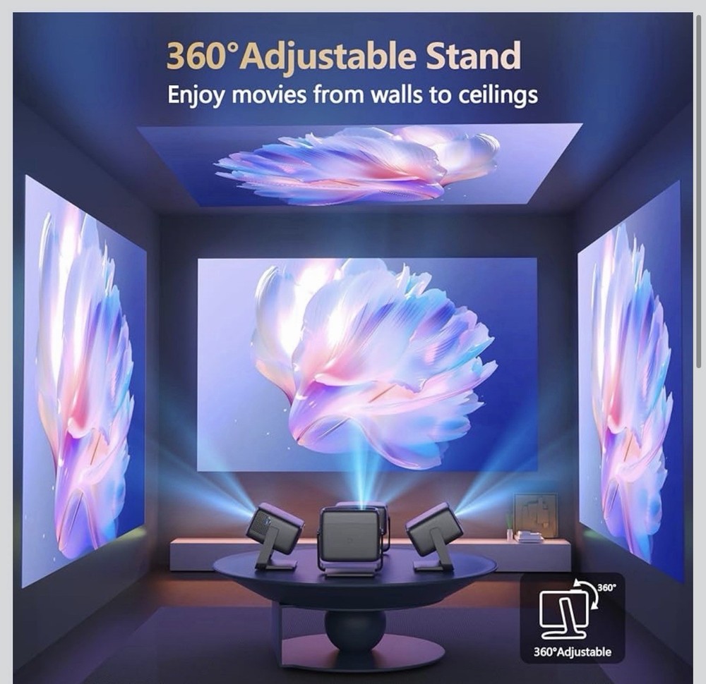 Short Throw 360 Stand4k Projector WiFi and Bluetooth, Auto Focus, Auto Keystone