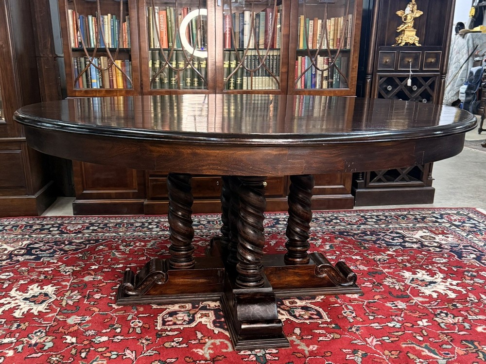 Vintage 60" Round Table Solid Hardwood Barley Twist Dining & Entry Table