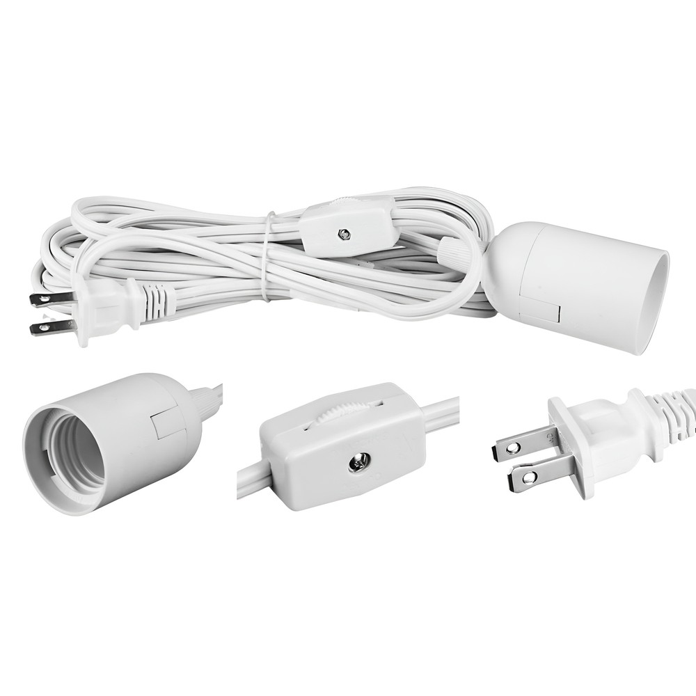 E26 Light Bulb Socket to AC Wall Outlet Plug Adapter On/Off Switch, 12 FT Cord