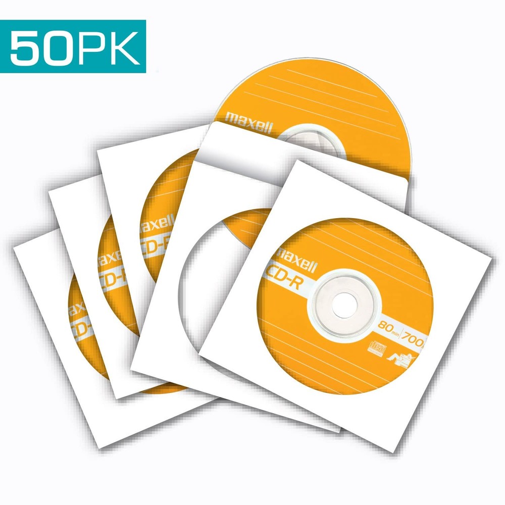 Maxell 190135 Protective Thin Clear Plastic Easy Storage CD & DVD 50pk, White