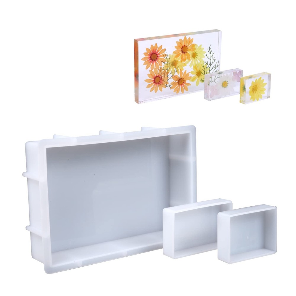 3 Pcs Rectangular Silicone Molds for Resin, Large Resin Mold Glossy Deep Square