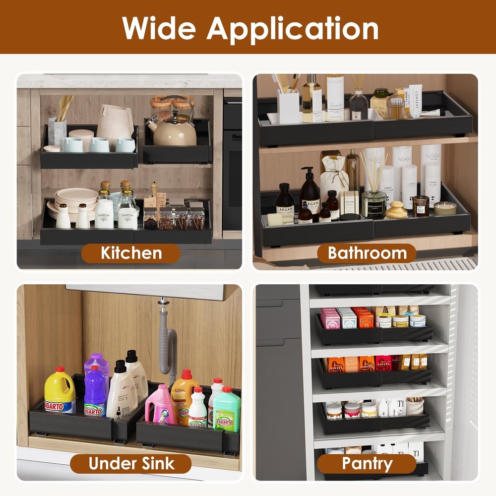 1 Pack Expandable Pull Out Cabinet Organizer 21" Deep, Adjustable Width 12.6"...