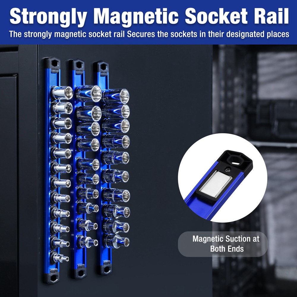 WORKPRO 1/2 Drive Magnetic Socket Organizer Heavy Duty Socket Rail Socket Holder